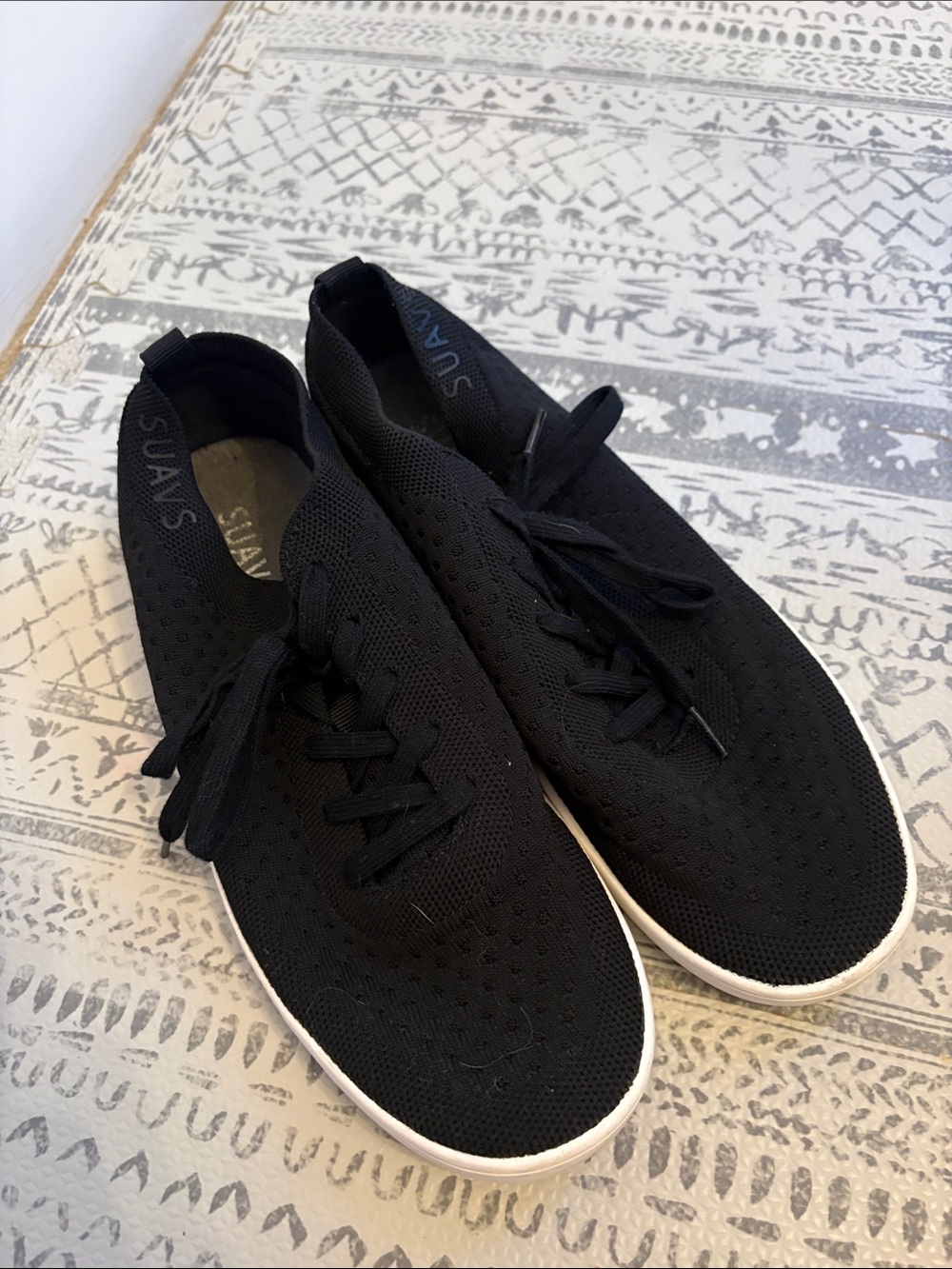 Suavs black Knit Lace-Up Men's Sneakers